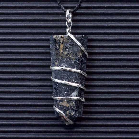 Black Tourmaline Wire Wrapped Flat Point Pendant - Picture 1 of 1